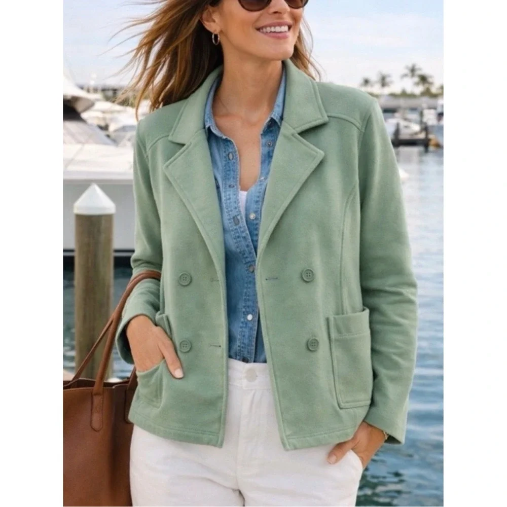 Tommy Bahama Sea Swell Double‎ Breasted Blazer Agave Green French Terry NWT